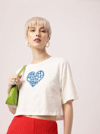 DressBerry Grunge Look, Kind Heart Printed Boxy Crop T-shirt