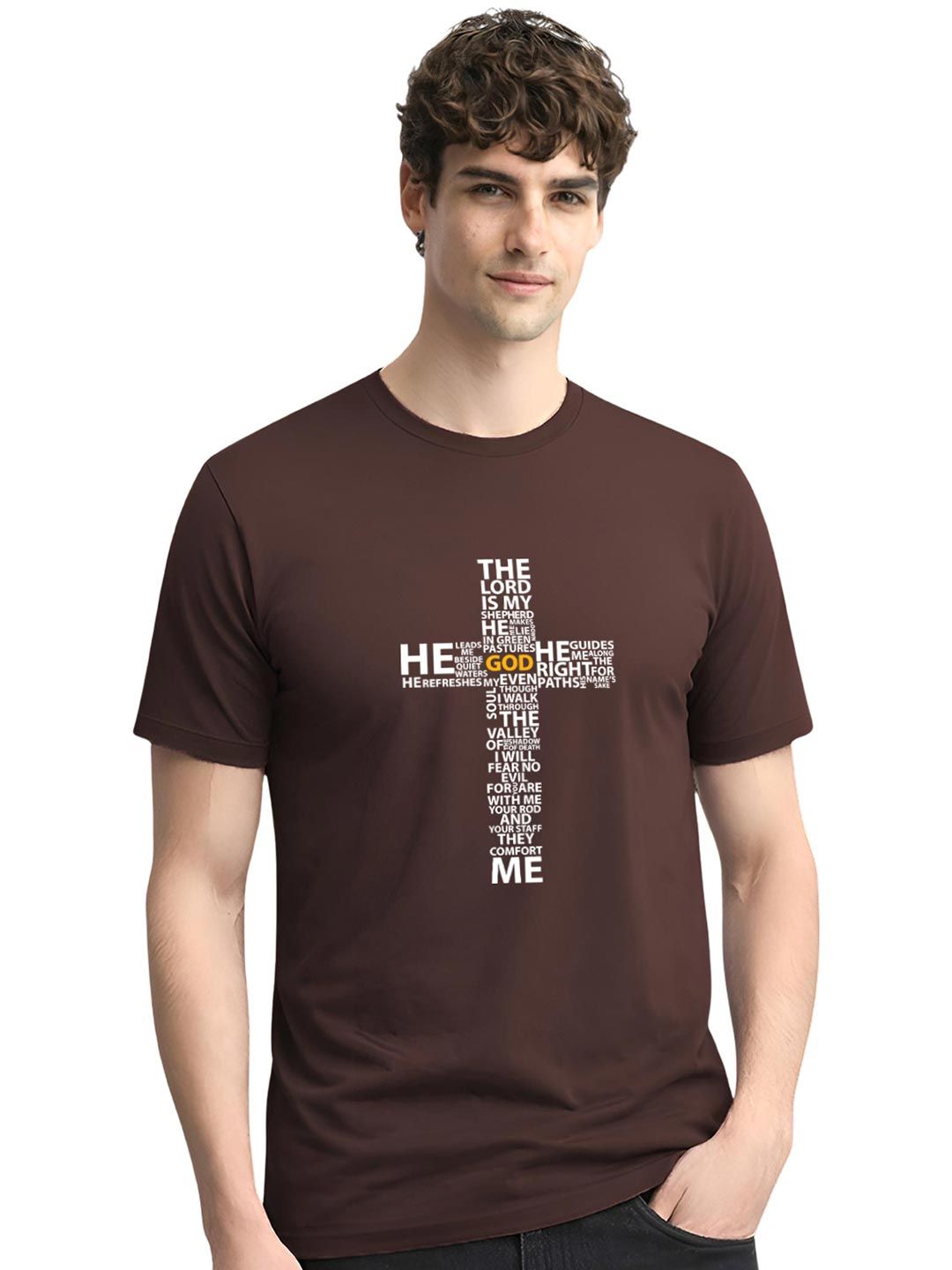 ADRO Cross Typography Printed Round Neck Short Sleeves Cotton T-shirt