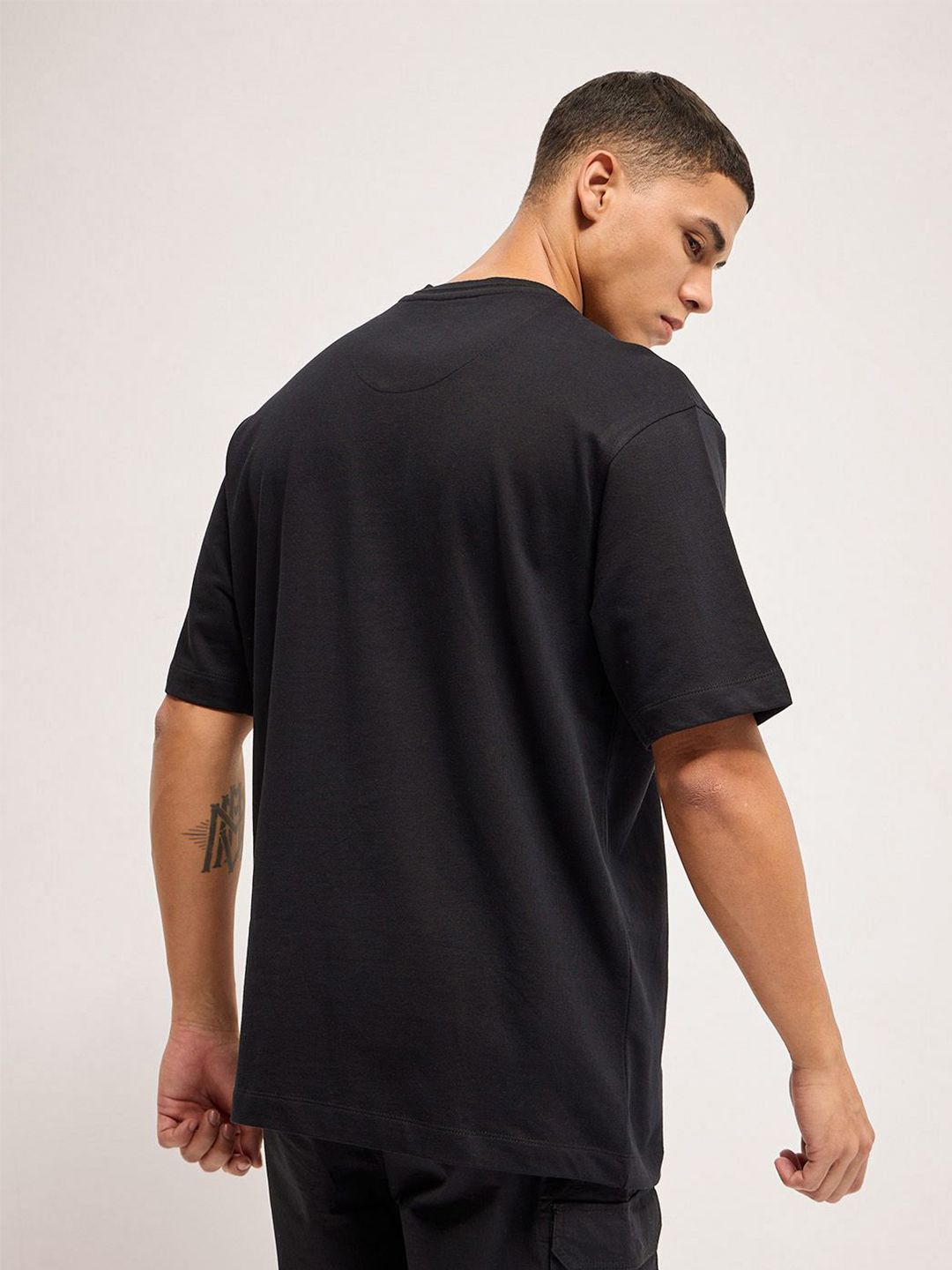 THE BEAR HOUSE Men Typography Printed Round Neck Cotton Oversized T-shirt