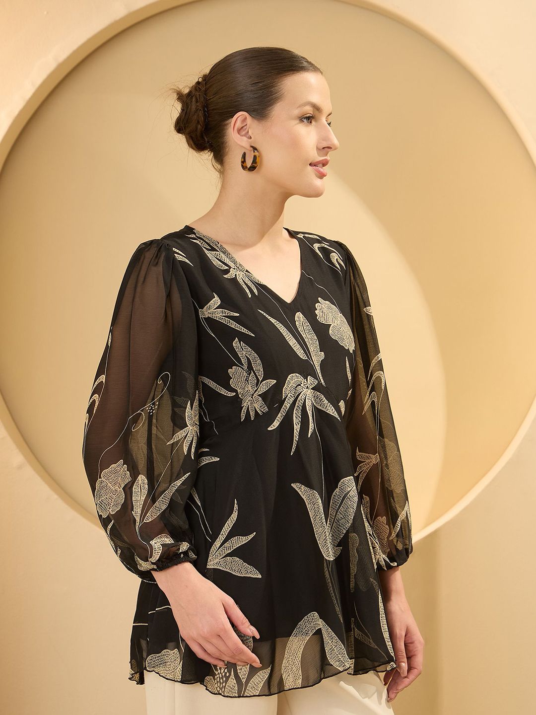 Antheaa Floral Print Chiffon Empire Top
