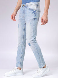 The Indian Garage Co Men Cotton Slim Fit Mildly Distressed Heavy Fade Stretchable Jeans