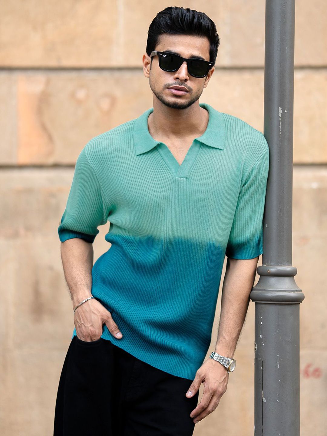 Powerlook Men Aqua Blue Ombre T-Shirt