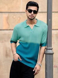 Powerlook Men Aqua Blue Ombre T-Shirt