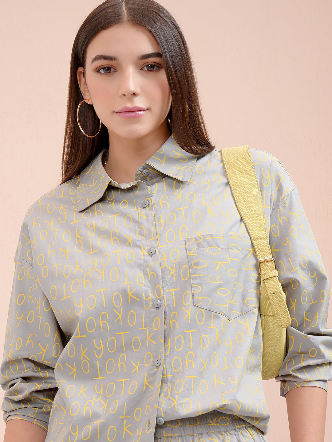 Tokyo Talkies Women Printed Button Down Full Slleve Shirt