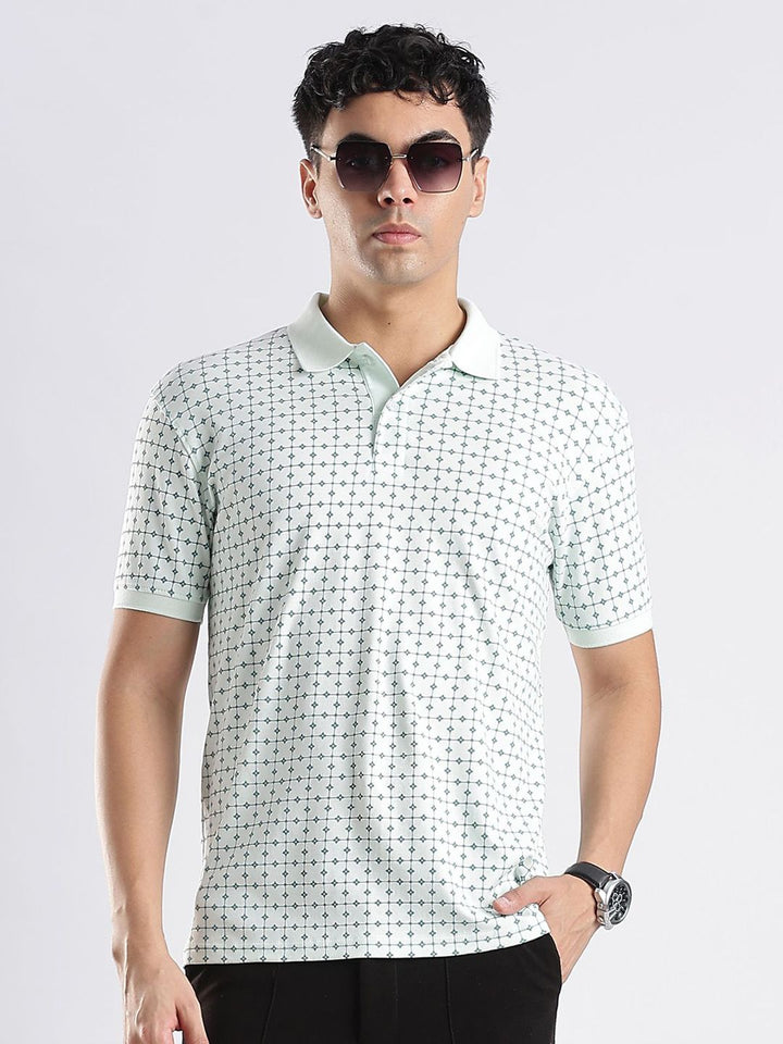 Baju-T Kapas Kolar Polo Bercetak Bunga ADRO