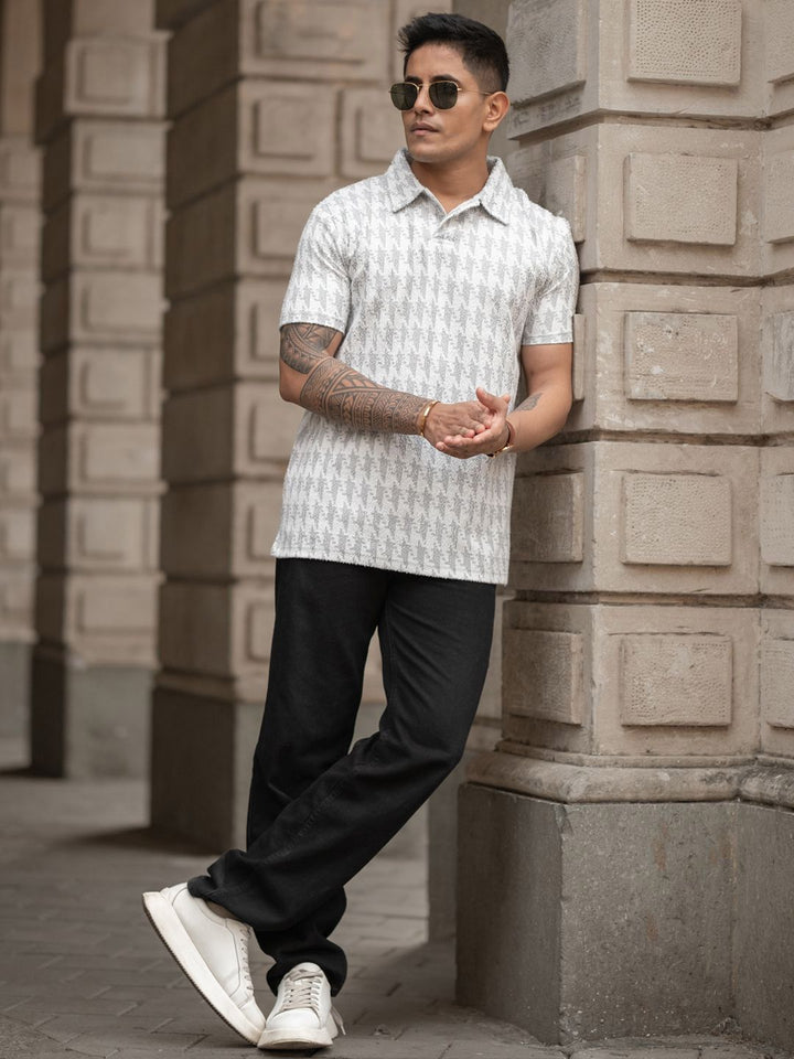Powerlook Men Abstract Printed Polo Collar Cotton T-shirt