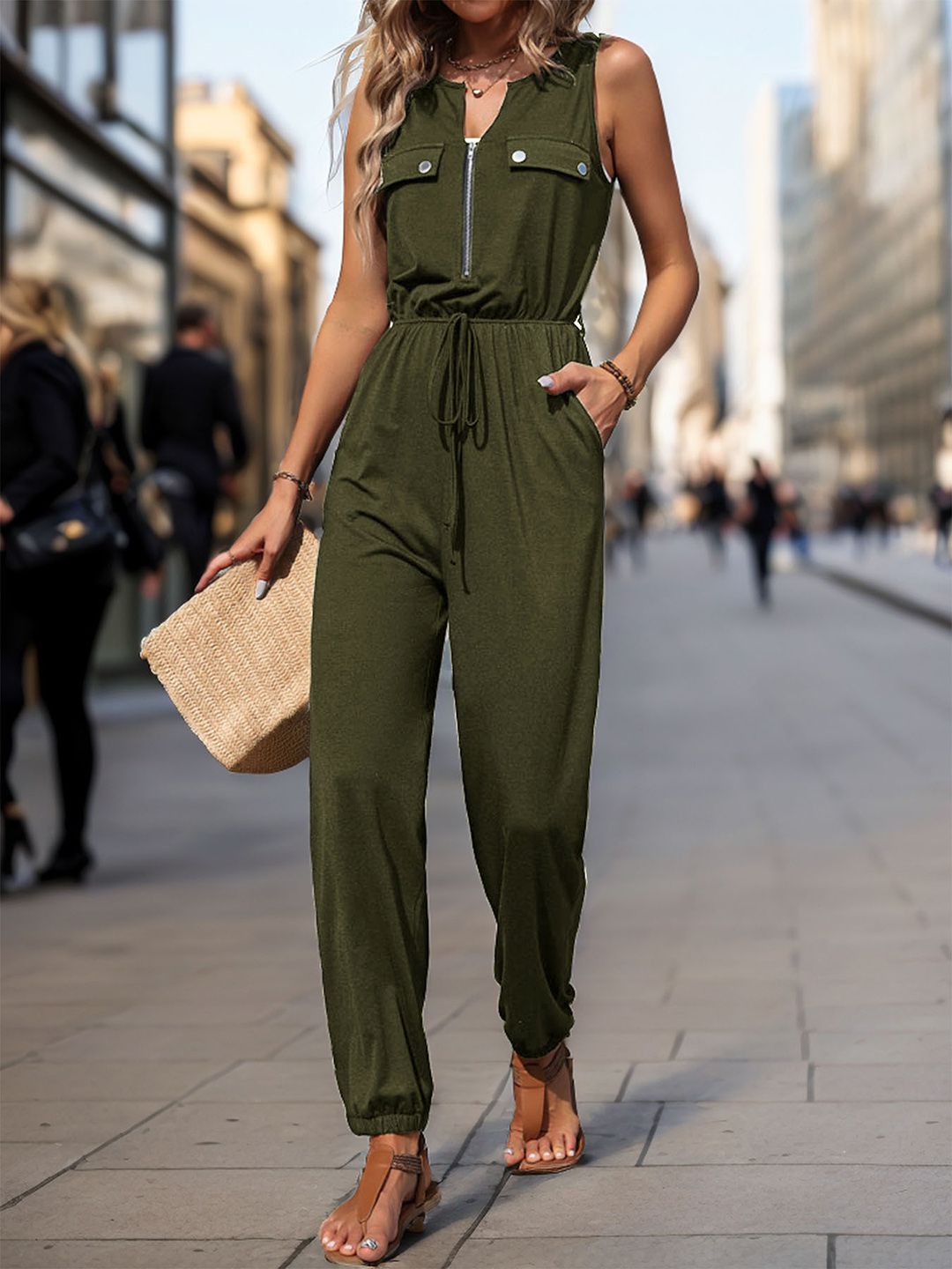 DressBerry Waist Tie-up Basic Jumpsuit