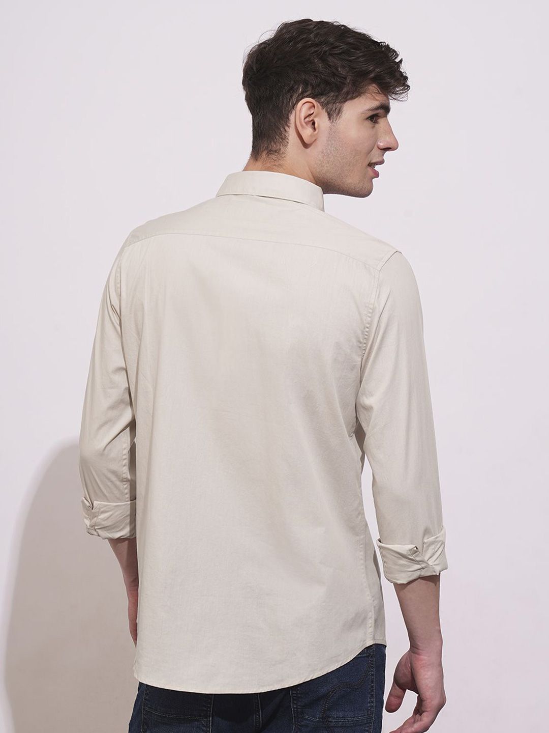 Being Human Men Classic Slim Fit Spread Collar Solid Cotton Casual Shirt