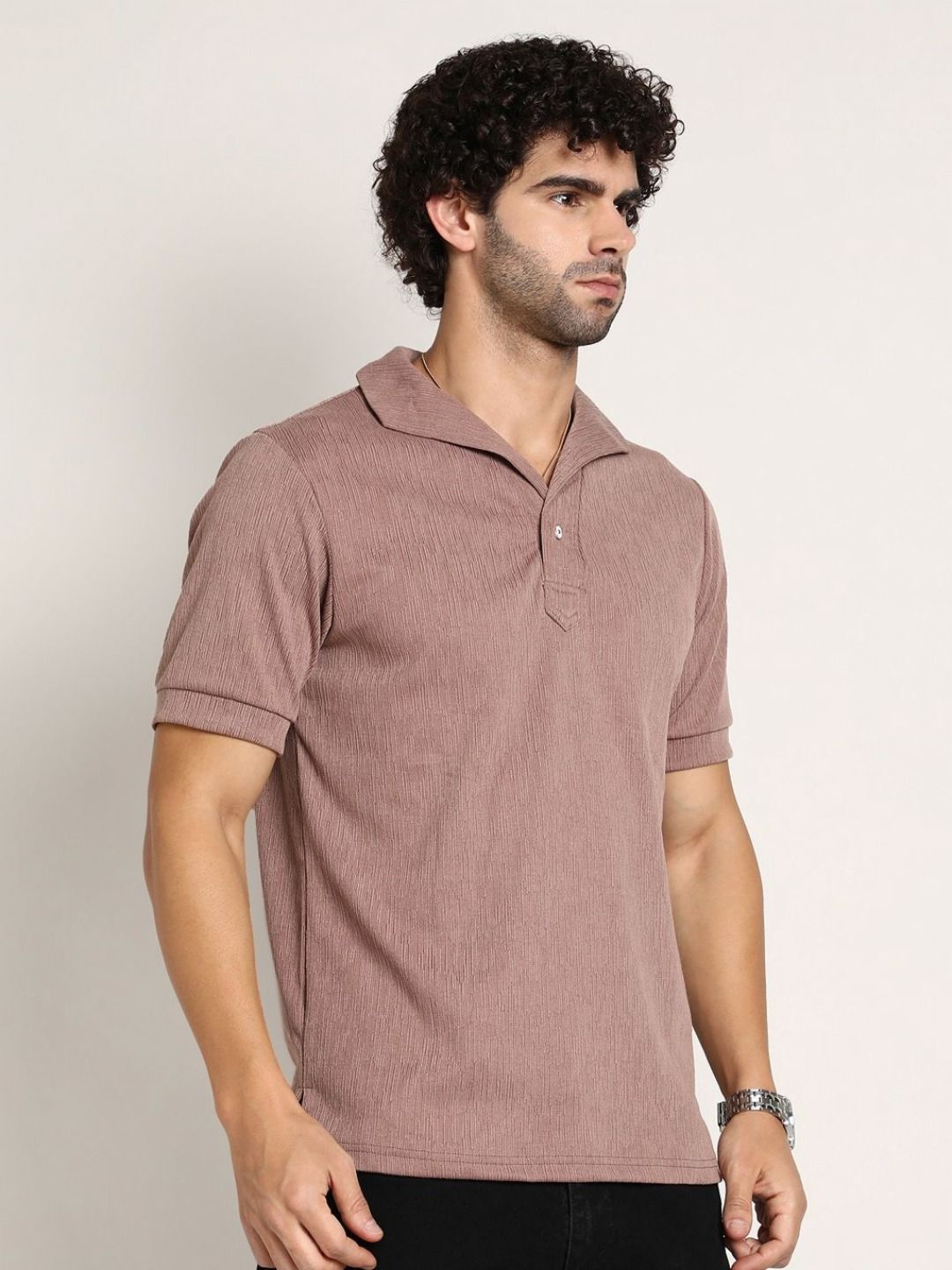 Campus Sutra Men Self Design Polo Collar Cotton T-shirt