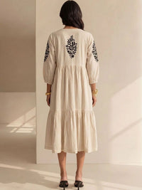House of Chikankari Floral Embroidered A-Line Midi Dress
