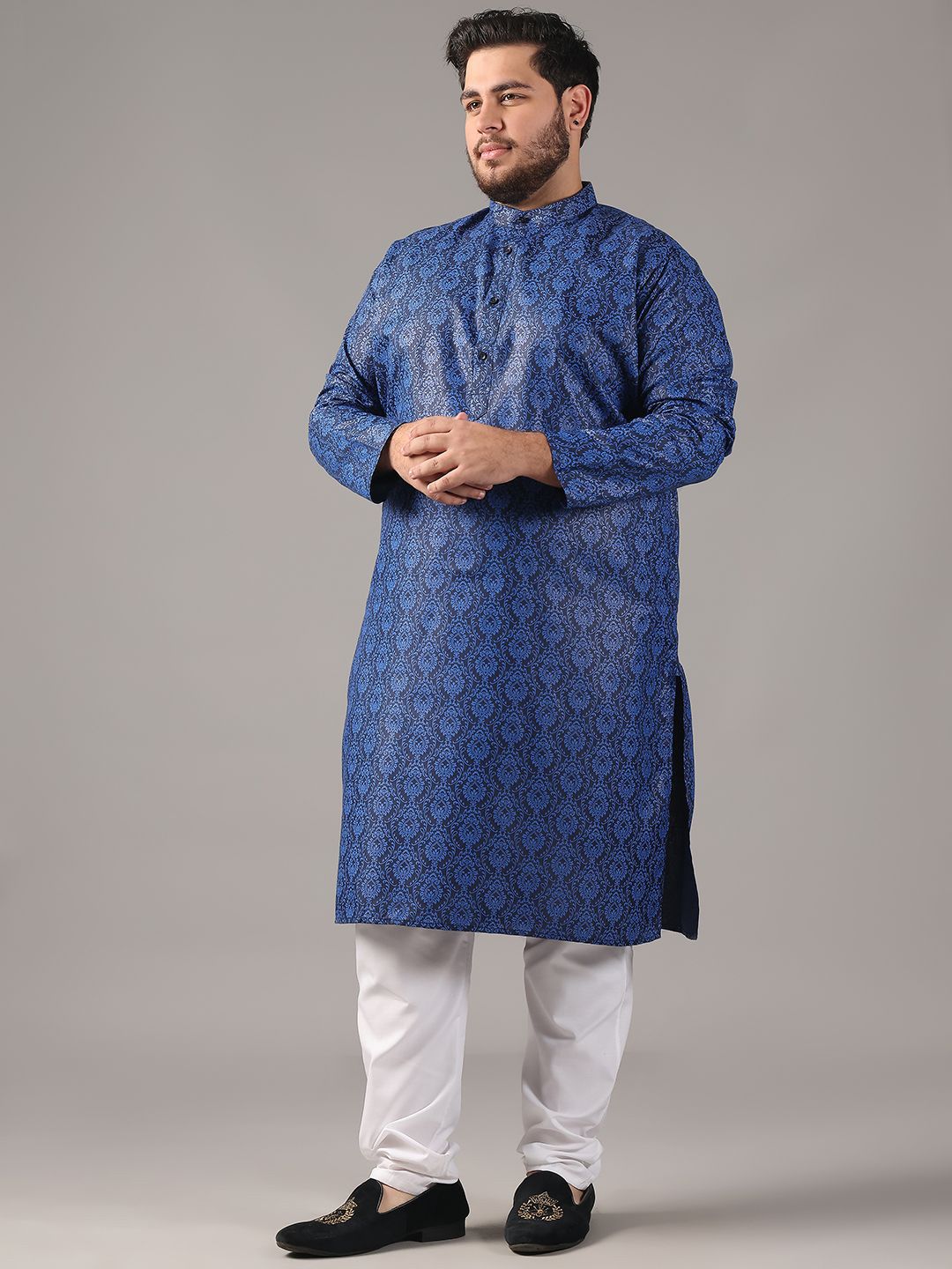 SOJANYA PLUS Plus Size Men Ethnic Motifs Printed Band Collar Straight Kurta With Pyjamas