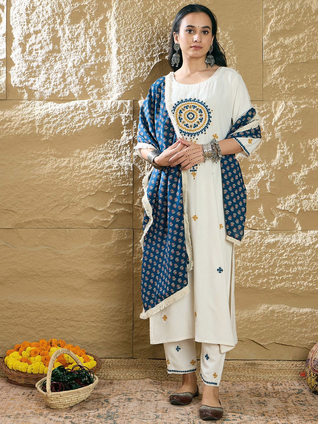 Indo Era Women Ethnic Motifs Embroidered Kurta with Trousers & Dupatta