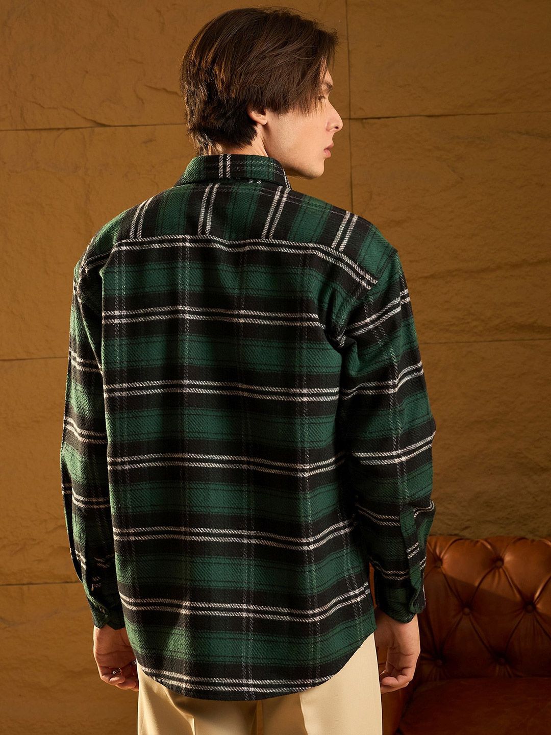DENNISON Men Double Pocket Drop Shoulder Oversized Cotton Checked Shacket