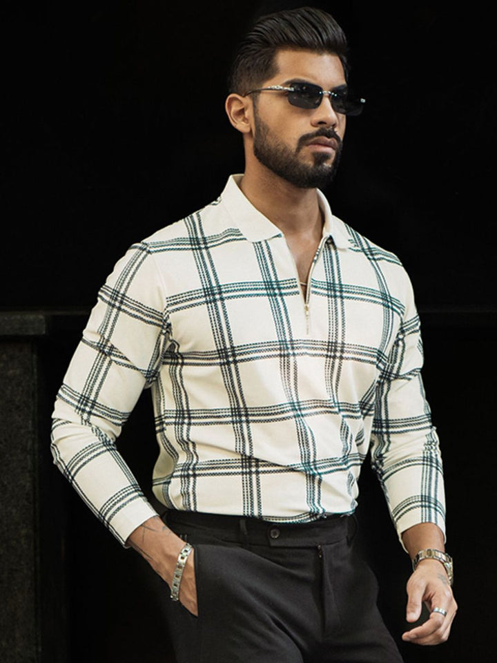 Powerlook Men Checked Polo Collar T-shirt