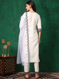 KALINI Women Embroidered Regular Thread Work Chanderi Cotton Kurta with Trousers & With Dupatta