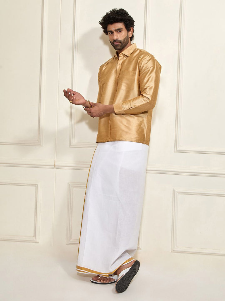 VASTRAMAY Shirt Collar Long Roll-Up Sleeves Shirt With Veshti