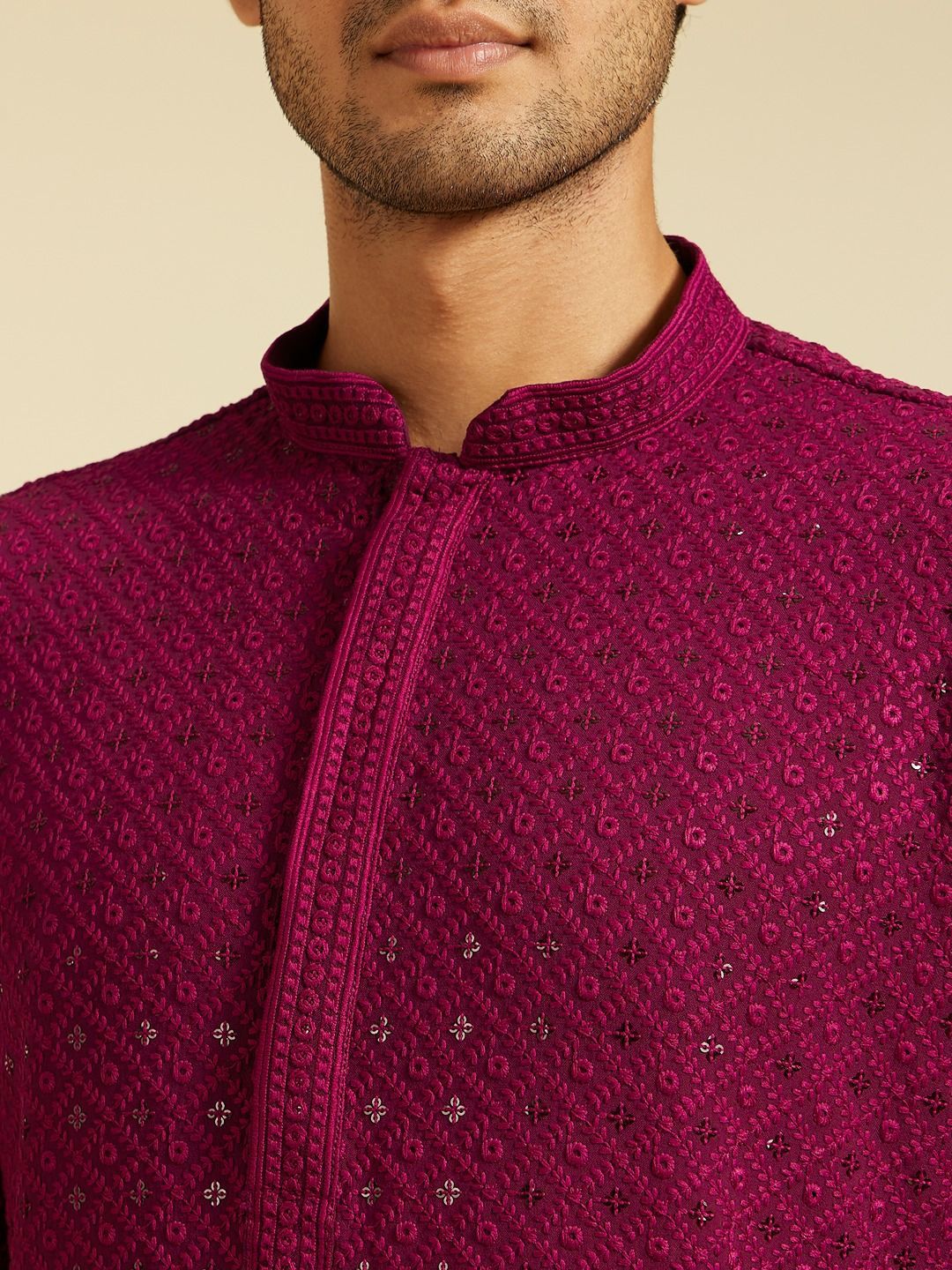 Diwas by Manyavar Ethnic Motifs Embroidered Mandarin Collar Sequinned Straight Kurta