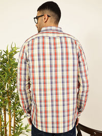 Thomas Scott Men Premium Spread Collar Tartan Checked Cotton Slim Fit Casual Shirt