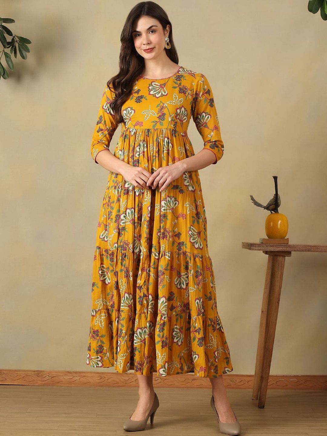 Mamicha Floral Print A-Line Midi Dress