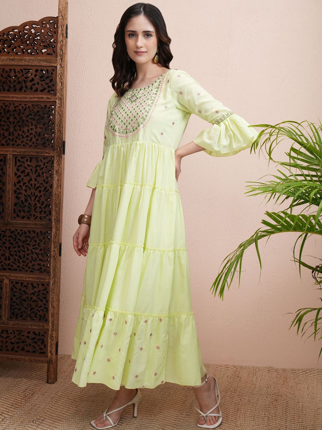 Vishudh Embroidered Flared Sleeve A-Line Maxi Dress