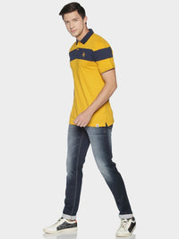 ADRO Men Colourblocked Polo Collar Cotton T-shirt