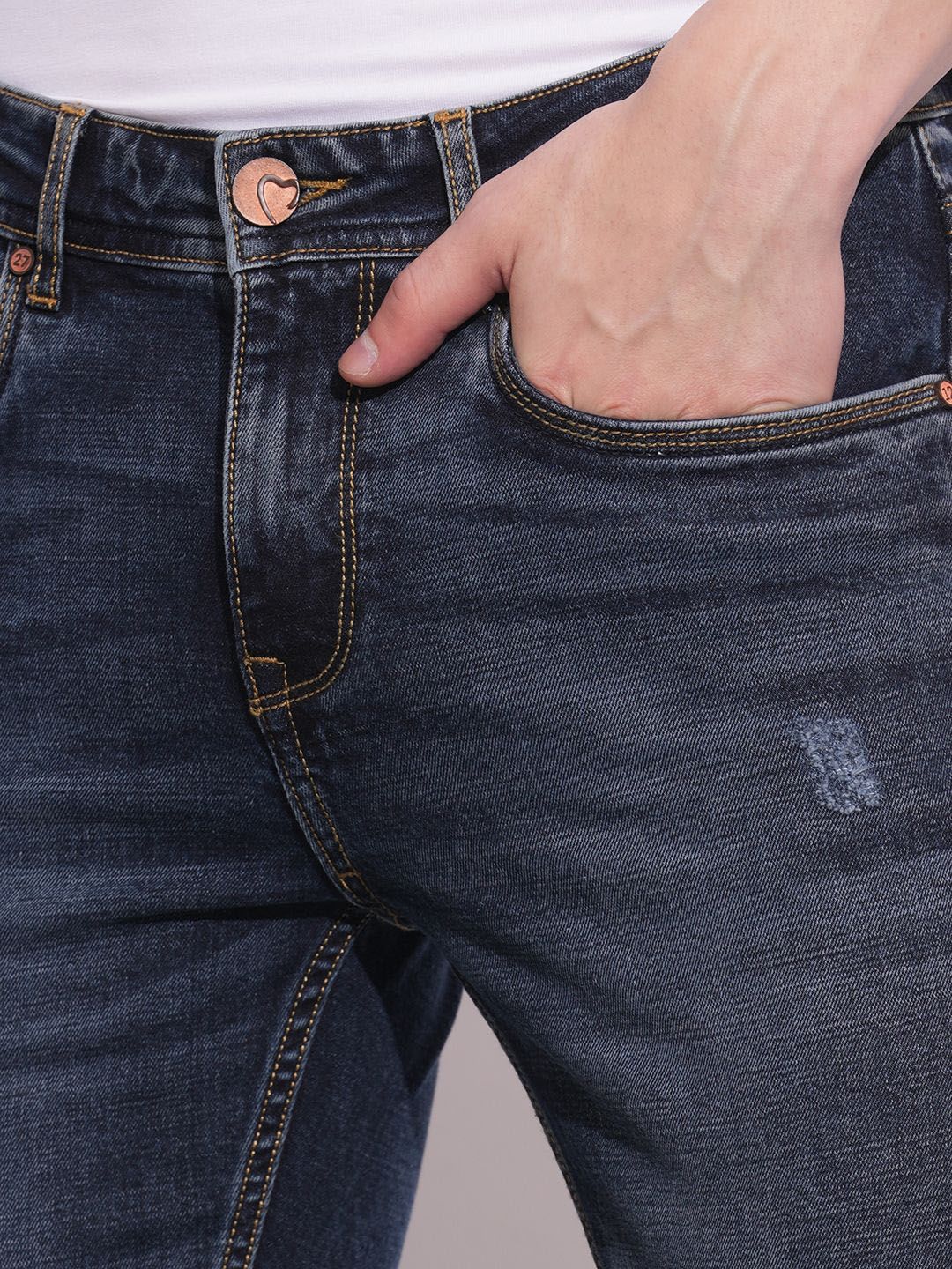 Being Human Men Classic Slim Fit Low Distress Light Fade Stretchable Jeans