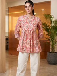 Mamicha Print Mandarin Collar Cotton Top