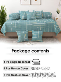 Story@home 8 Pc Green Geometric Printed Satin Finish Diwan Set