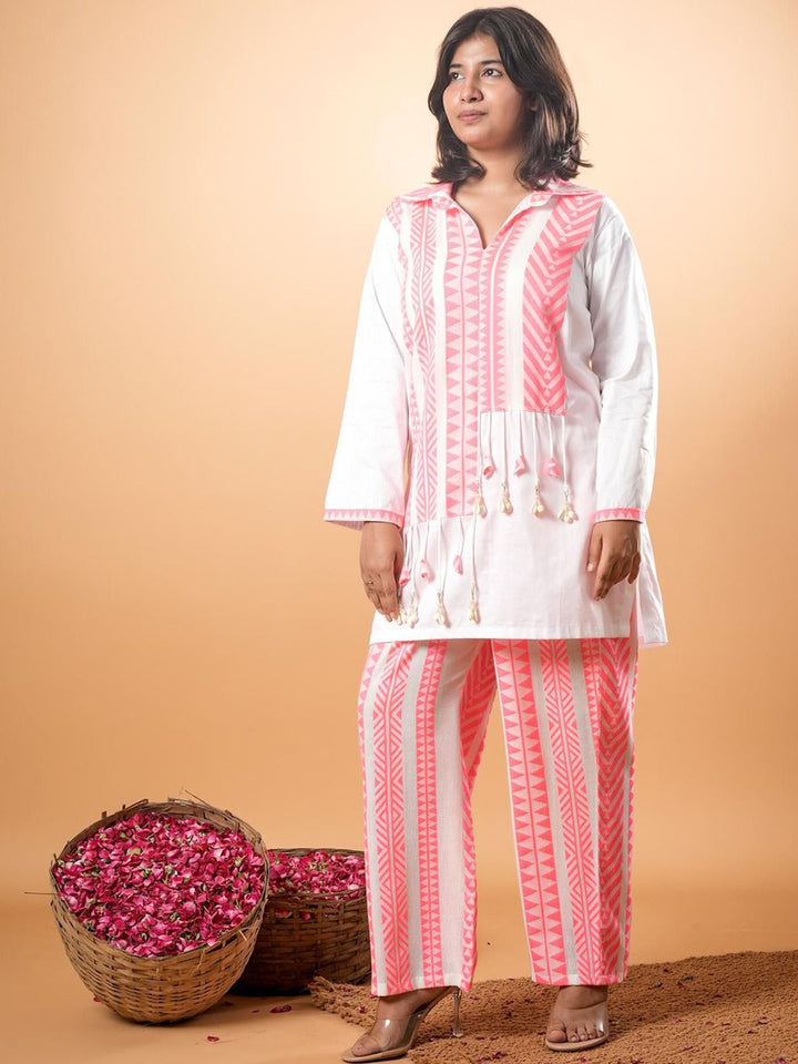 Tunik Leher Kolar Baju Bercetak Mamicha Dengan Palazzo Co-Ords