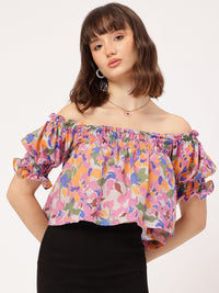 DressBerry Dainty Details Floral Print Smocked Bardot Top