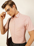 Thomas Scott Men Smart Cutaway Collar Gingham Checked Cotton Formal Shirt