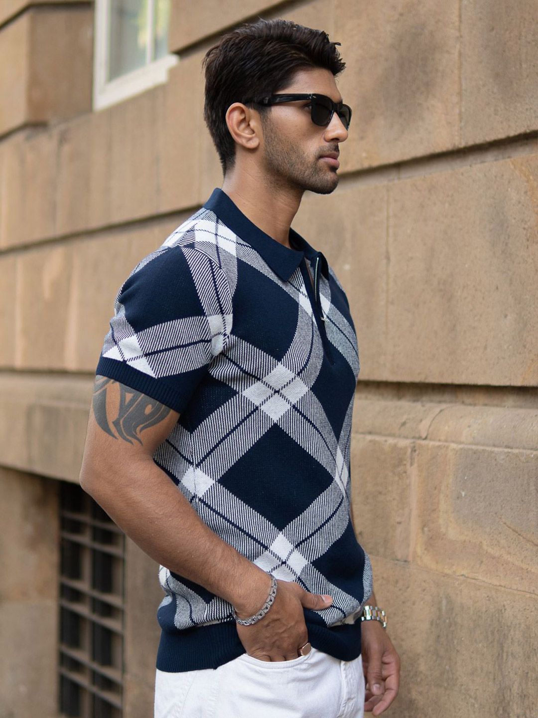 Powerlook Men Checked Polo Collar T-shirt