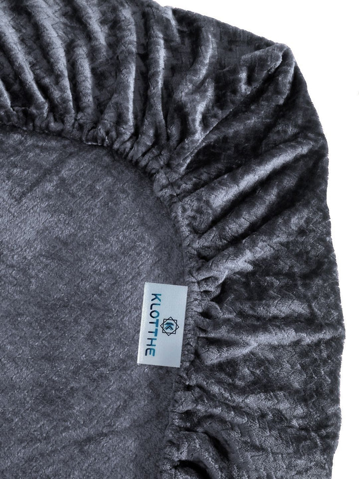 KLOTTHE Grey Abstract 300TC Woolen Single Fitted Bedsheet & 1 Pillow Cover