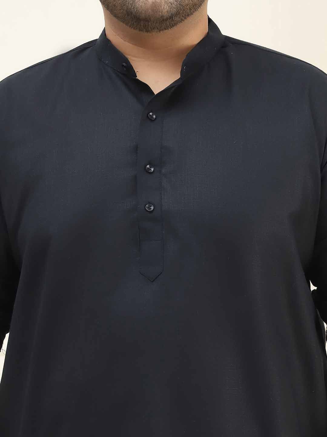 SOJANYA PLUS Band Collar Long Roll-Up Lengan Kurta Lurus Kapas Tulen