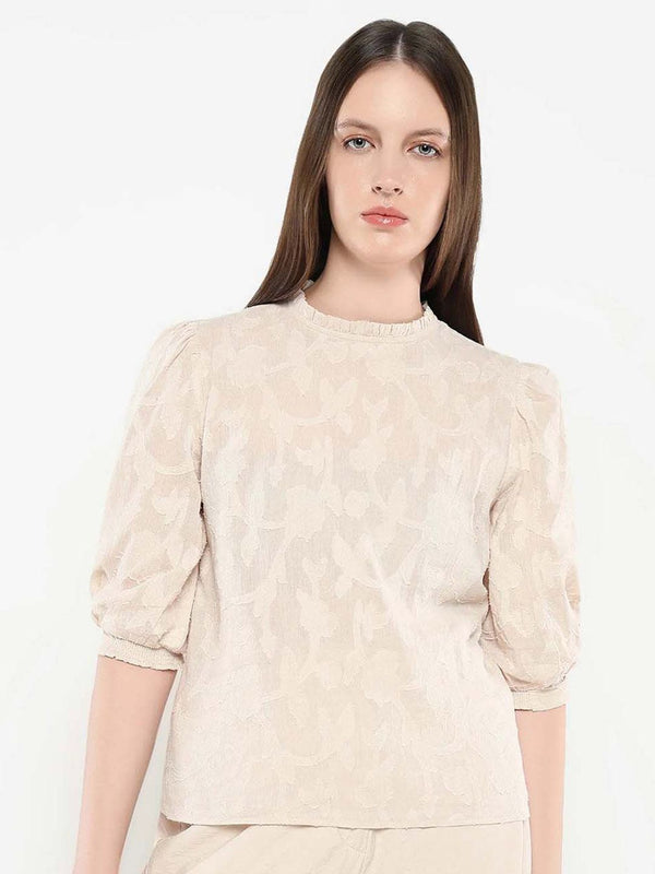 RAREISM Women Self Design Round Neck Cotton Top