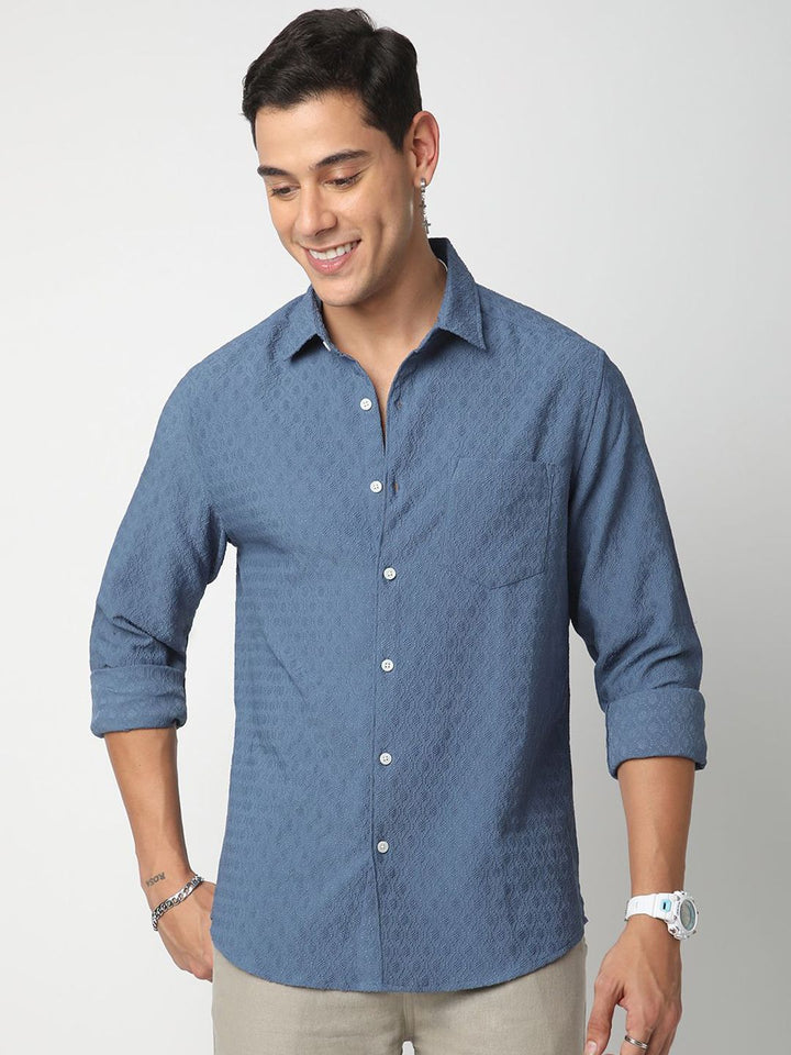 VASTRADO Men Classic Cutaway Collar Textured Slim Fit Casual Shirt