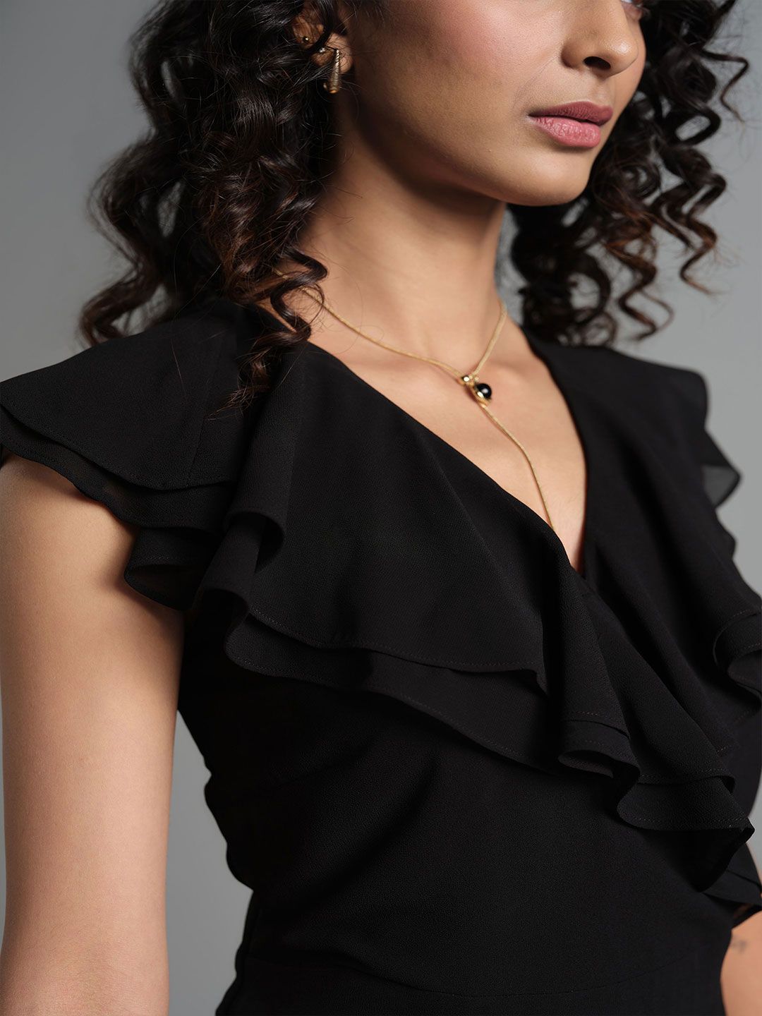 AND V-Neck Flutter Sleeves Gown Dress