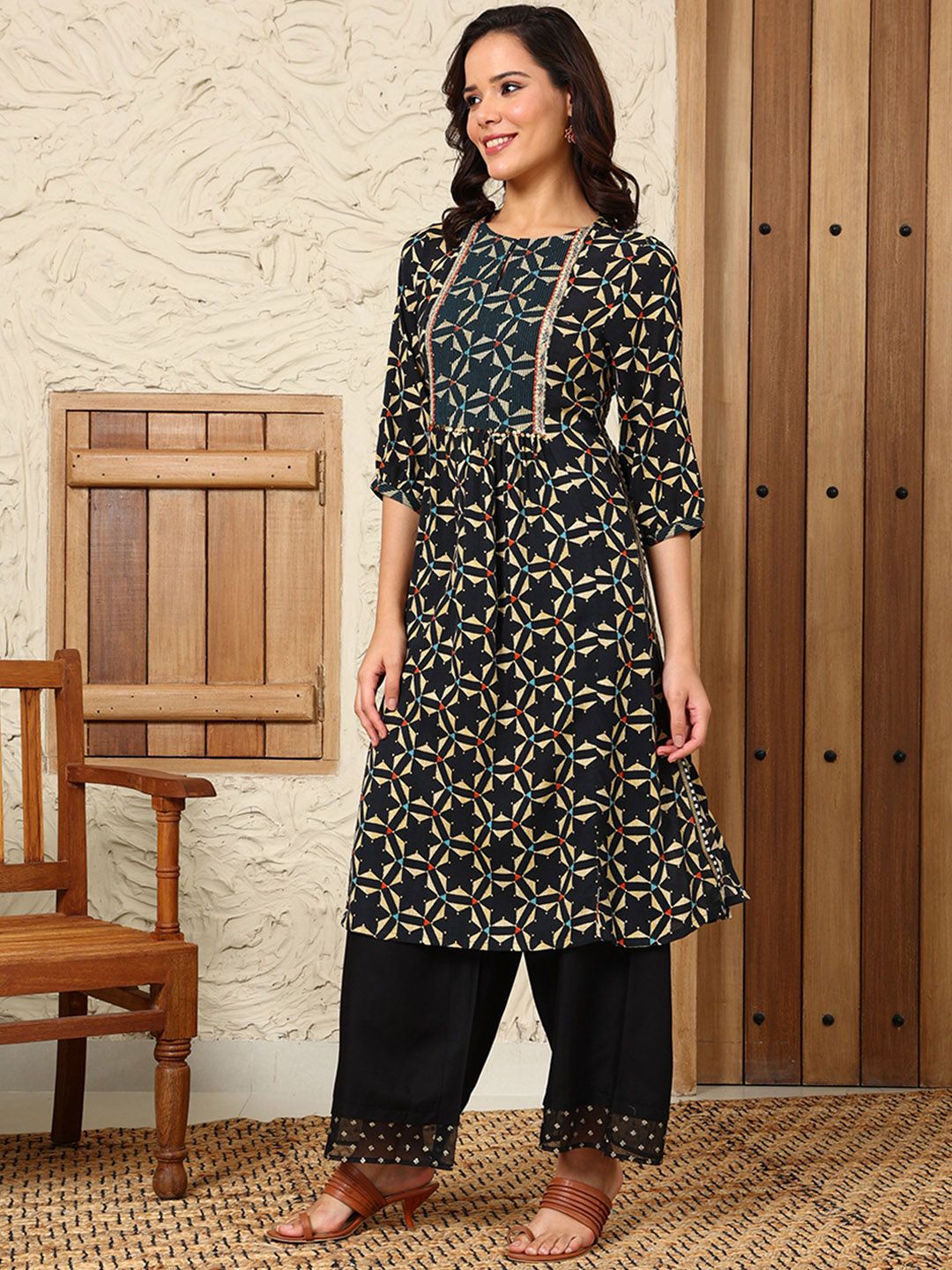 W Women Embroidered Sequinned Kurta