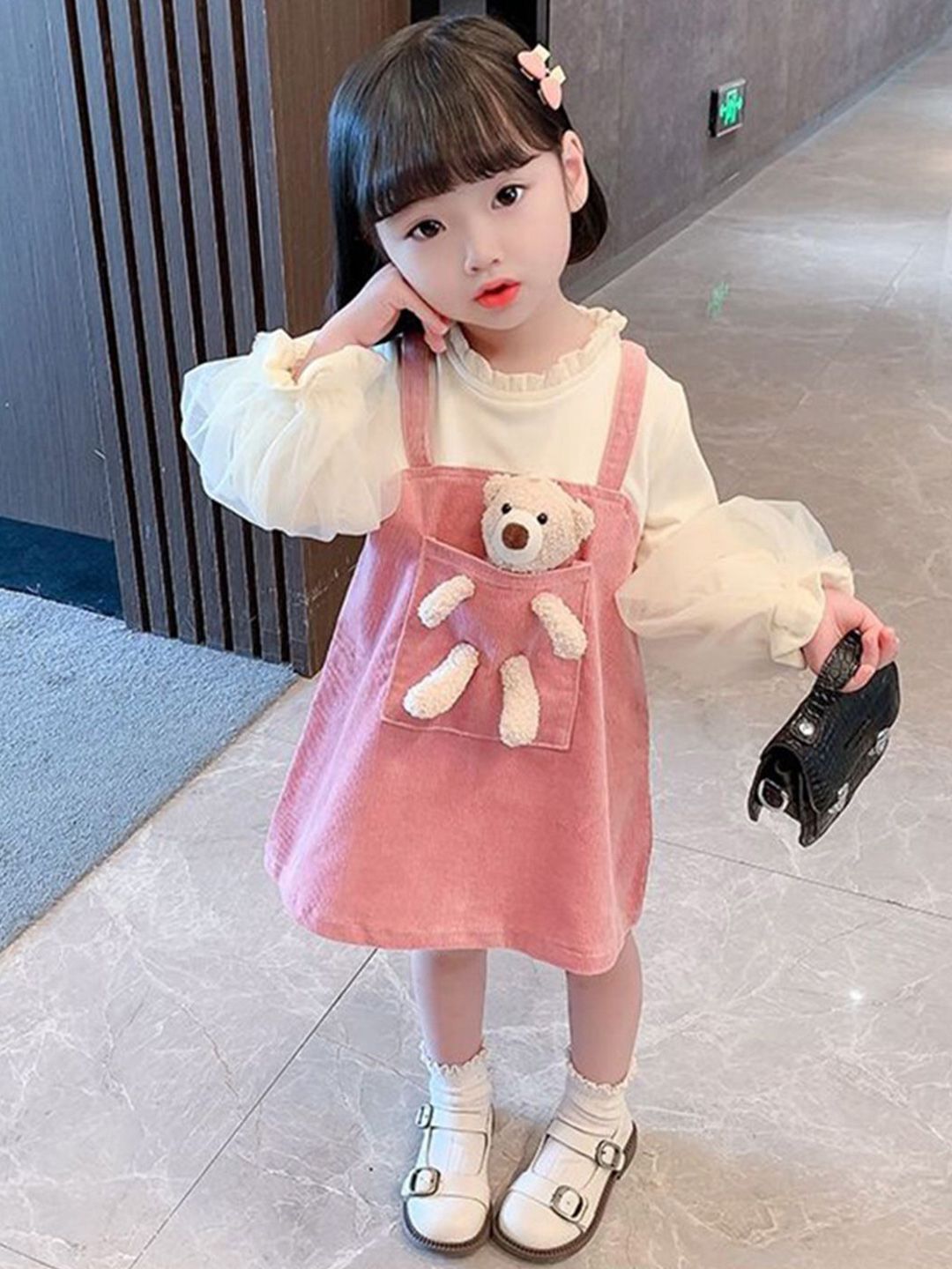 YK Girls Self Design Pinafore Dress
