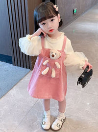 YK Girls Self Design Pinafore Dress