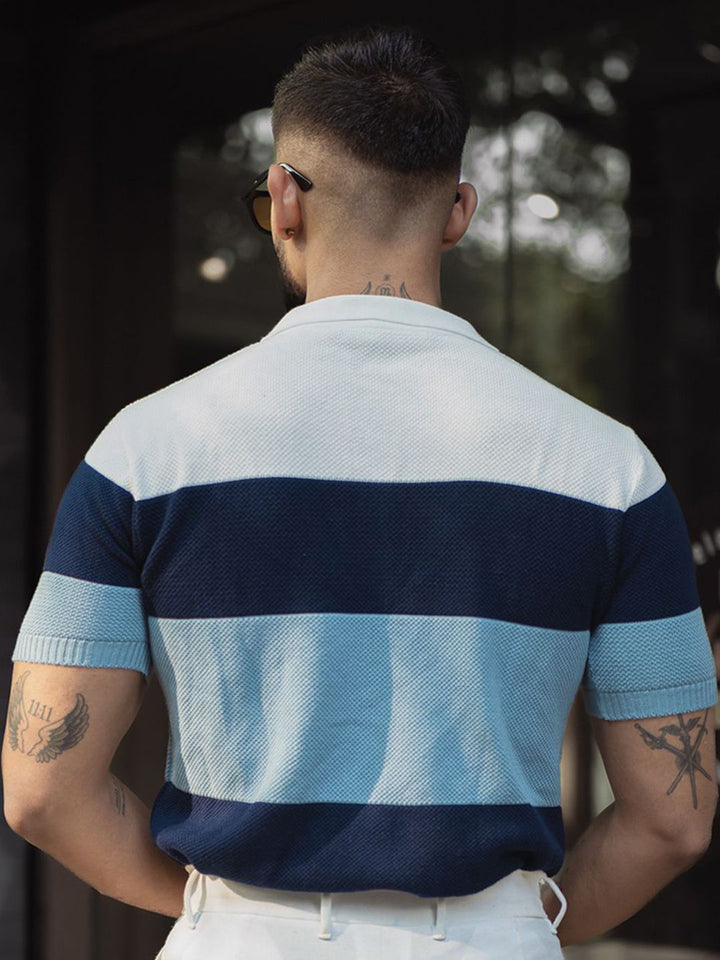 Powerlook Men Striped Polo Collar T-shirt