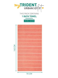 MYTRIDENT Peach-Coloured & White Striped Cotton 450 GSM Bath Towel