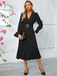 all about you Women V Neck Cuffed Sleeves A-Line Dress