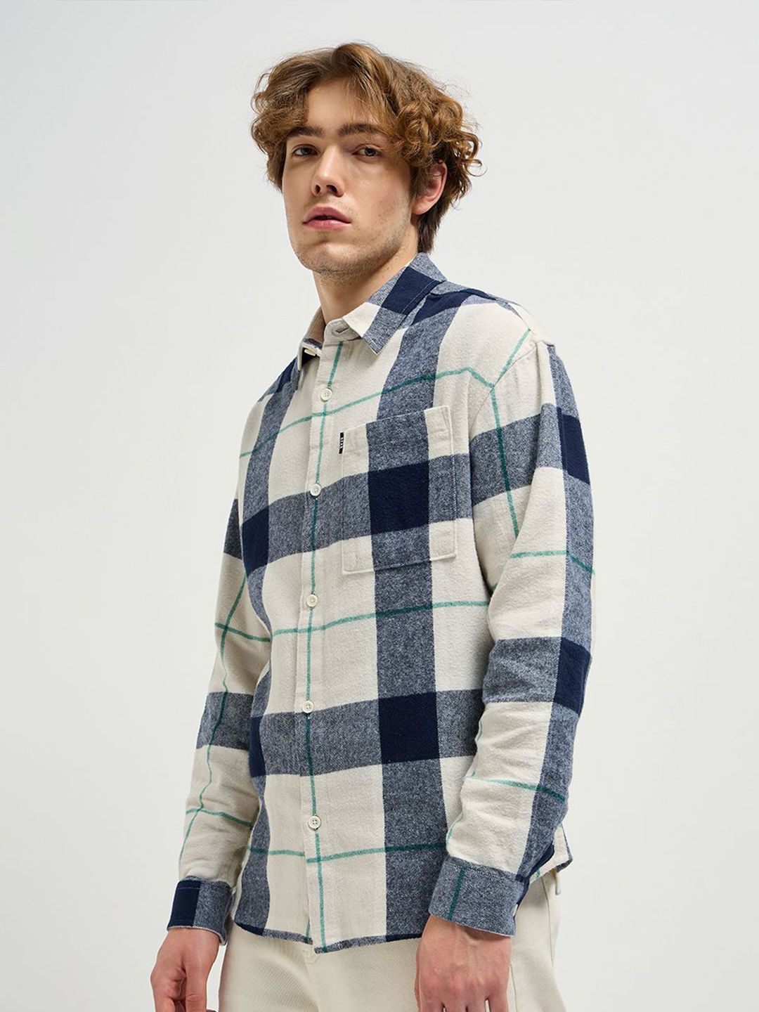 THE BEAR HOUSE Men Spread Collar Tartan Checked Cotton Relaxed Fit Casual Shirt