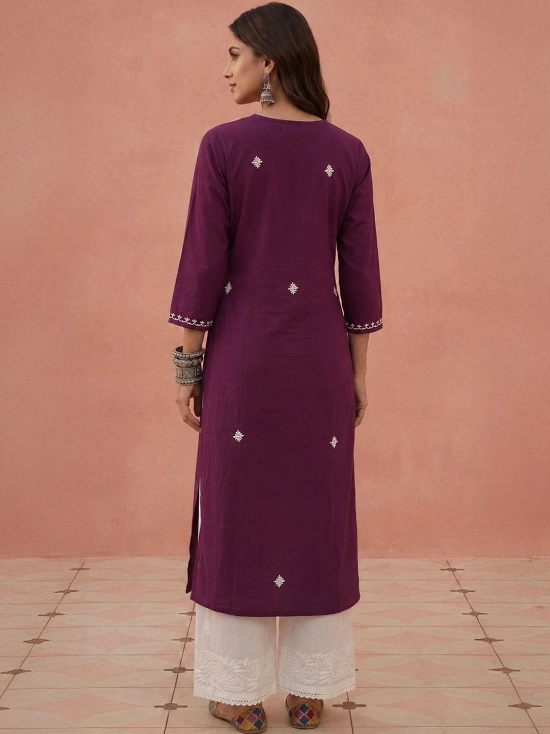 Kurta Sulam Benang Sulam Wanita Rumah Chikankari