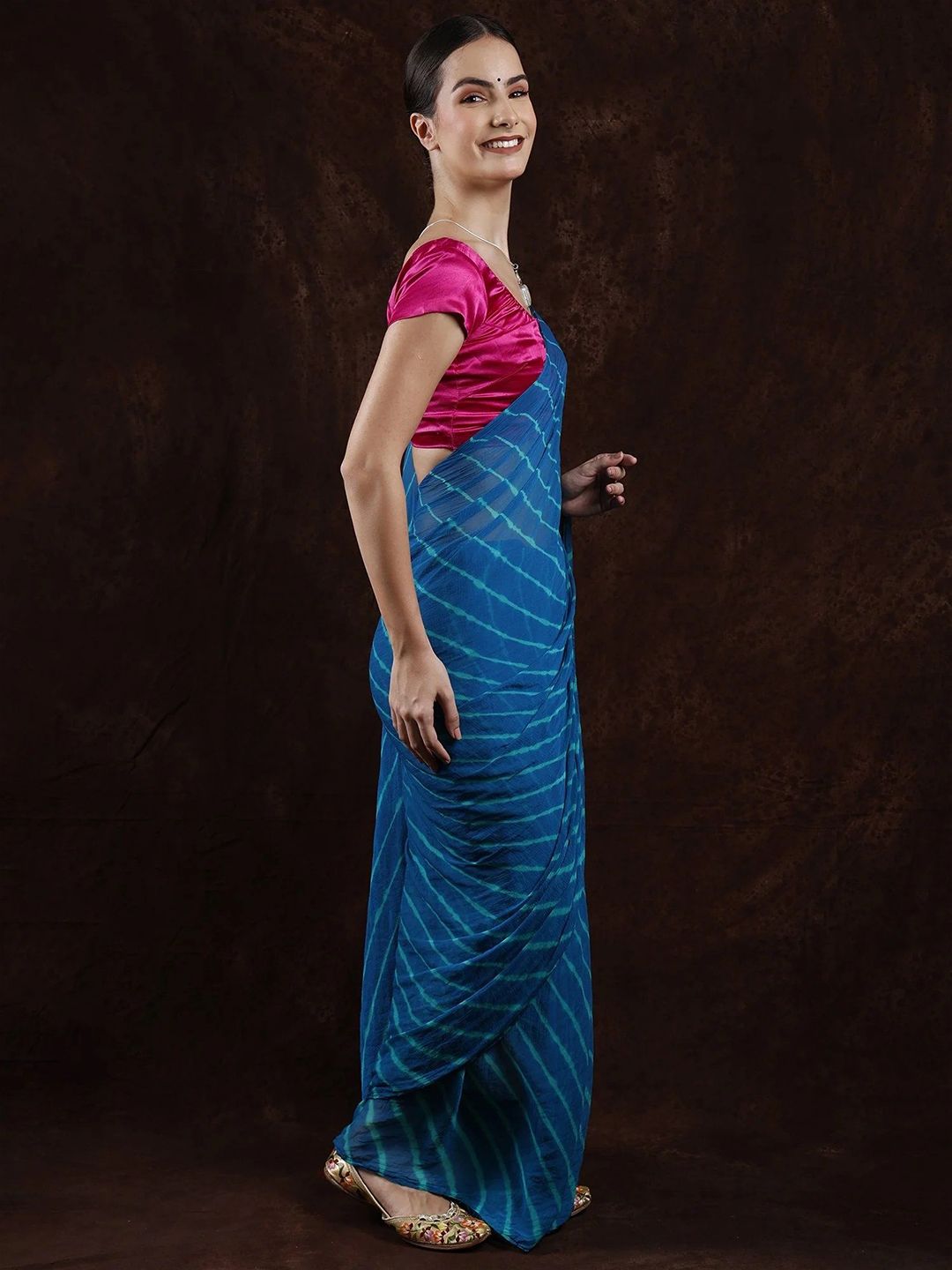 Exotic India Crystal Tea Leharia Tie-Dye Chiffon Saree