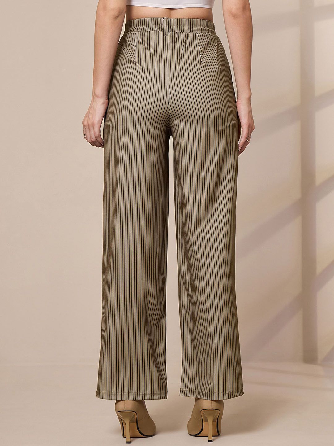 SASSAFRAS worklyf Women Striped Relaxed Straight Leg High-Rise Trousers