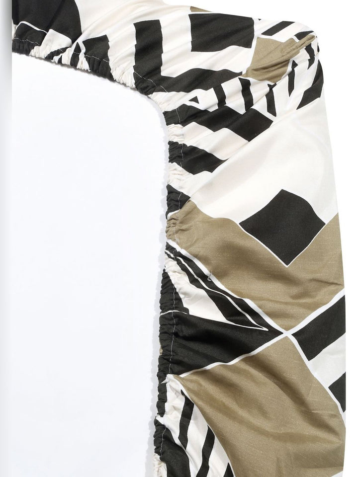 Aura Olive Green & White Geometric 300 TC Single Bedsheet with 1 Pillow Cover