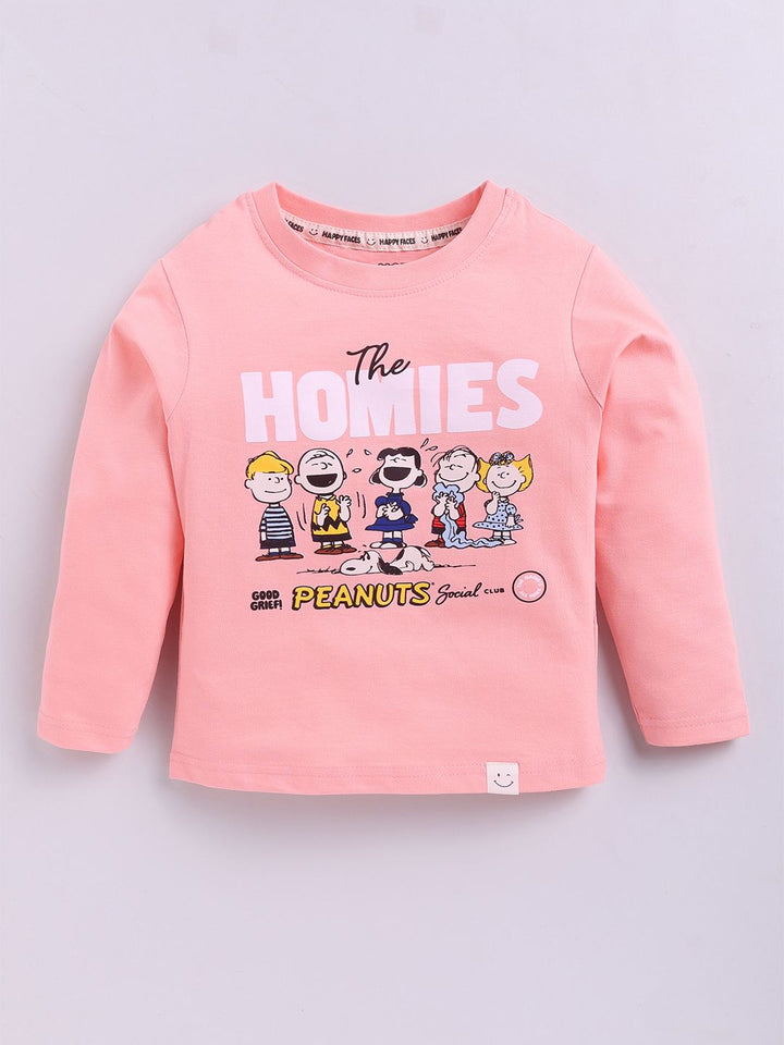 Happy Faces Kids Girls Peanut Printed Pure Cotton T-Shirt