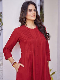 KALINI Pure Cotton Pleated A-Line Kurta with Trousers